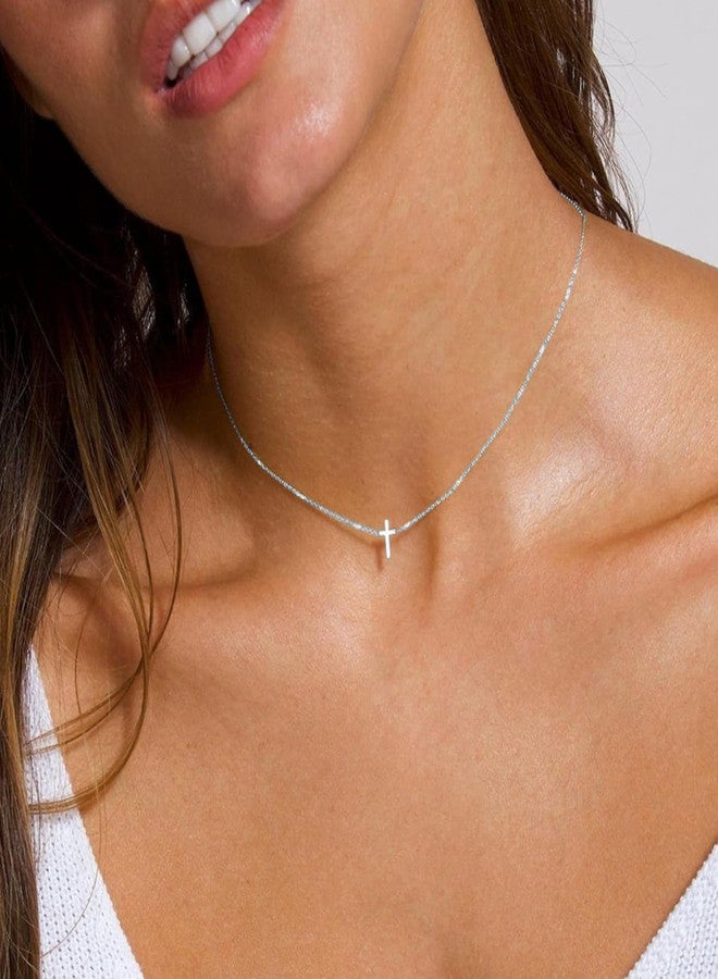 KICKGY Cross Necklace for Women,Dainty Silver Cross Necklace Small Cute Pendant Necklaces Simple Choker Necklaces for Women Trendy Fashion Silver Jewelry for Women Baptism Gifts - Image 2